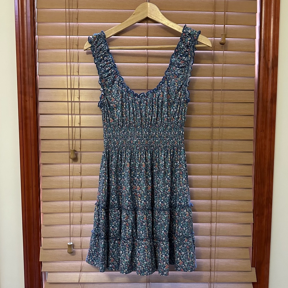 Urban Outfitters Blue Ditsy Smocked Dress